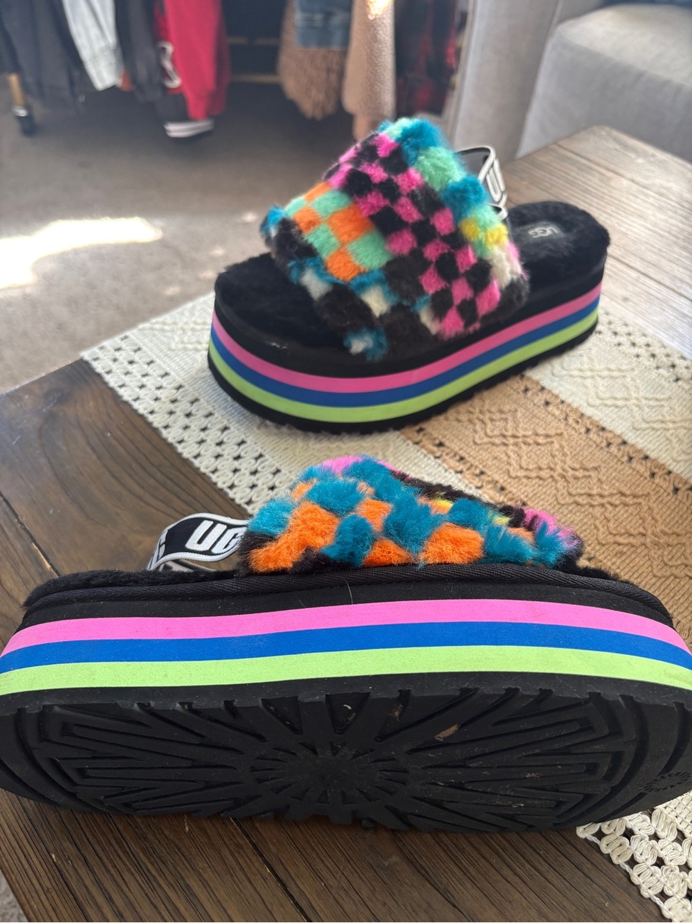 Ugg Rainbow Checker Slide Sandals